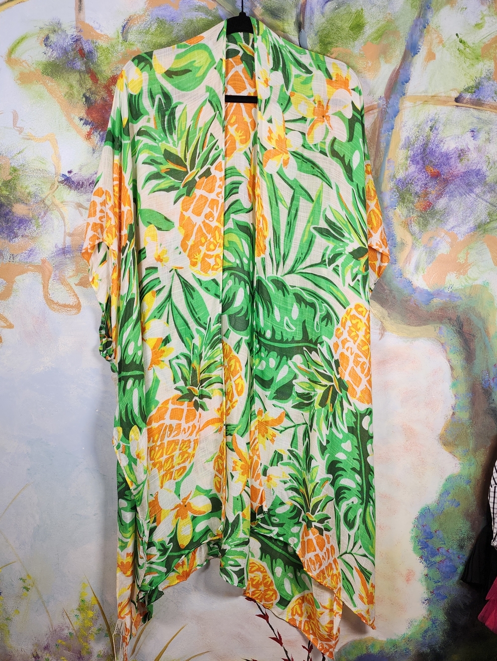 Pineapple Print Open-Front Tunic - Green & Yellow